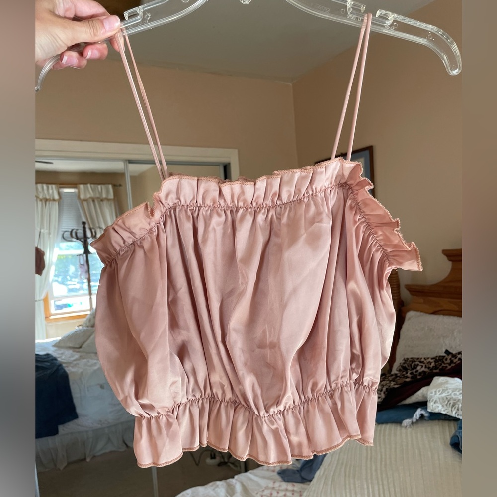 Spaghetti strap ruffled crop top